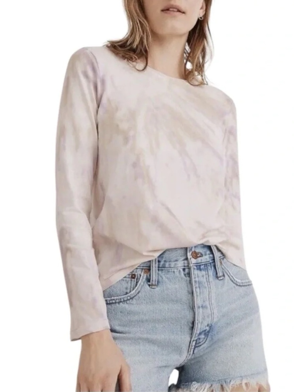 Madewell Pastel Tie-Dye Long-Sleeve Crewneck Top - Pink & Peach. Size XS